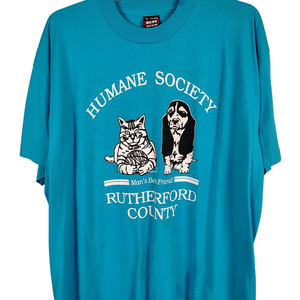 XL Humane Society Rutherford County T Shirt Teal Vintage 90s single stitch